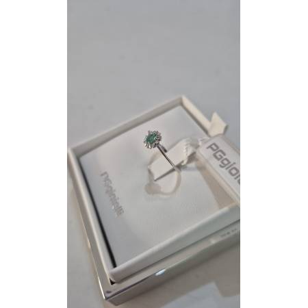 ANELLO Con SMERALDO E DIAMANTI ORO BIANCO 18 KARATI 750% PG Gioielli Solitario