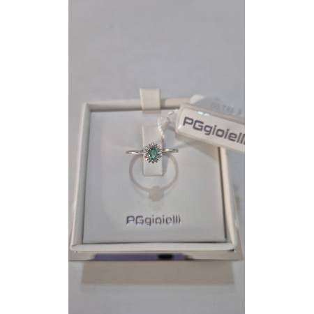 ANELLO Con SMERALDO E DIAMANTI ORO BIANCO 18 KARATI 750% PG Gioielli Solitario