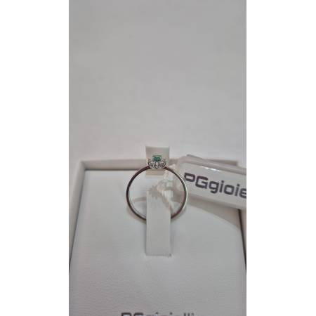 ANELLO Con SMERALDO E DIAMANTI ORO BIANCO 18 KARATI 750% PG Gioielli Solitario