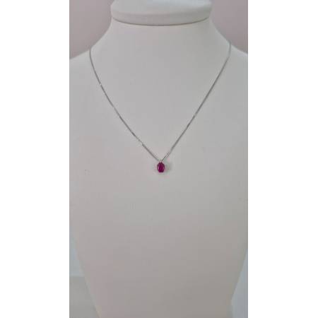 COLLANA RUBINO Ovale E DIAMANTE KIOTO Oro Bianco 9 Karati 375% Catena Veneziana