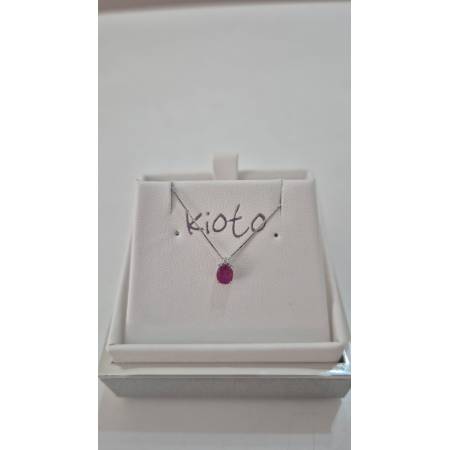 COLLANA RUBINO Ovale E DIAMANTE KIOTO Oro Bianco 9 Karati 375% Catena Veneziana