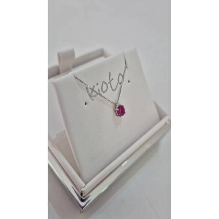 COLLANA RUBINO Ovale E DIAMANTE KIOTO Oro Bianco 9 Karati 375% Catena Veneziana