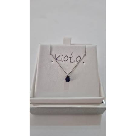 COLLANA ZAFFIRO Ovale E DIAMANTE KIOTO Oro Bianco 9 Karati 375% Catena Veneziana