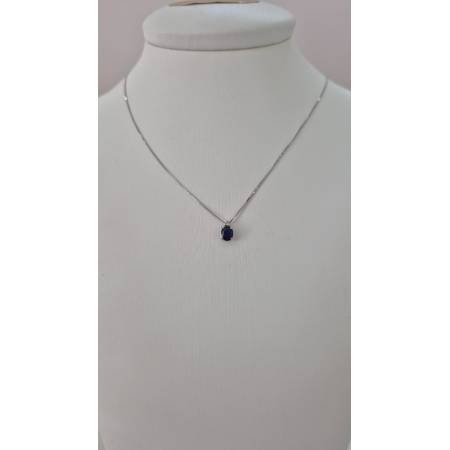 COLLANA ZAFFIRO Ovale E DIAMANTE KIOTO Oro Bianco 9 Karati 375% Catena Veneziana