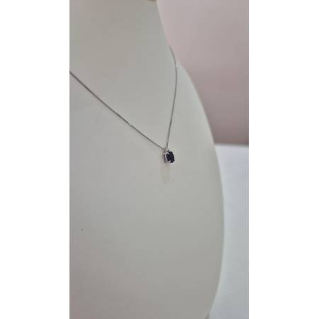 COLLANA ZAFFIRO Ovale E DIAMANTE KIOTO Oro Bianco 9 Karati 375% Catena Veneziana