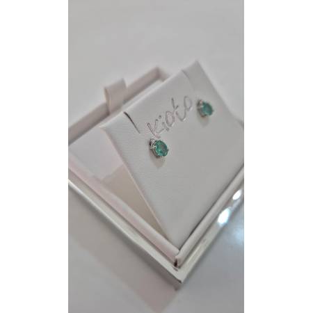 ORECCHINI Donna KIOTO Con SMERALDO E DIAMANTI In Oro Bianco 9 Karati 375/1000
