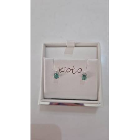 ORECCHINI Donna KIOTO Con SMERALDO E DIAMANTI In Oro Bianco 9 Karati 375/1000