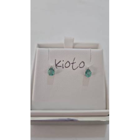 ORECCHINI Donna KIOTO Con SMERALDO E DIAMANTI In Oro Bianco 9 Karati 375/1000