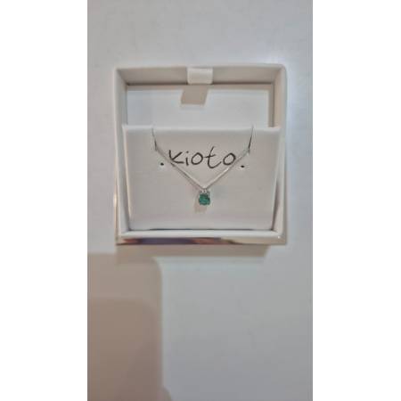 COLLANA SMERALDO Ovale DIAMANTE KIOTO Oro Bianco 9 Karati 375% Catena Veneziana