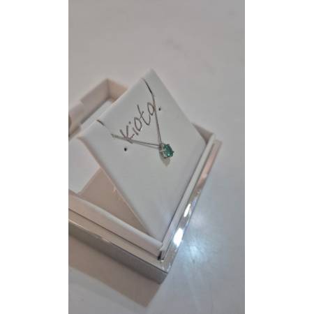 COLLANA SMERALDO Ovale DIAMANTE KIOTO Oro Bianco 9 Karati 375% Catena Veneziana
