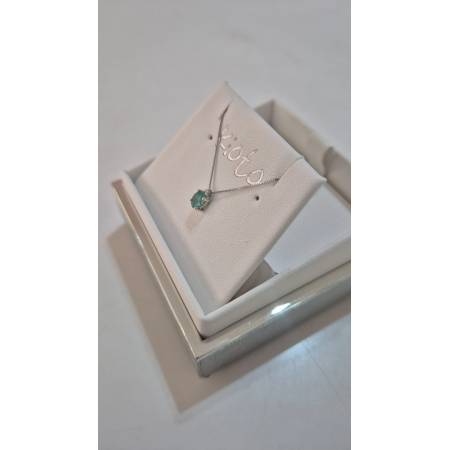 COLLANA SMERALDO Ovale DIAMANTE KIOTO Oro Bianco 9 Karati 375% Catena Veneziana