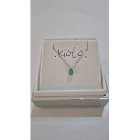COLLANA SMERALDO Ovale DIAMANTE KIOTO Oro Bianco 9 Karati 375% Catena Veneziana