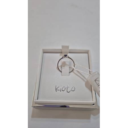 ANELLO KIOTO Solitario Con ZAFFIRO Blu Ovale E DIAMANTI Oro Bianco 9 Karati 375%
