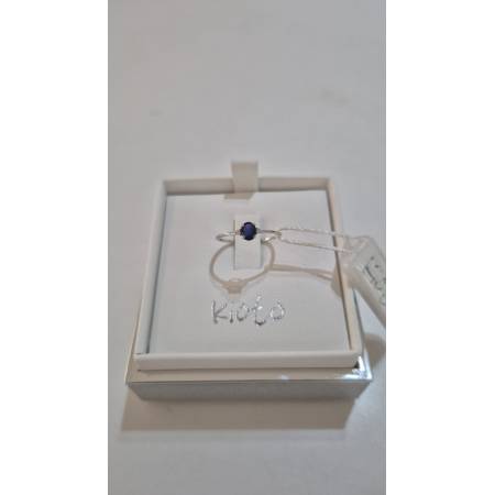 ANELLO KIOTO Solitario Con ZAFFIRO Blu Ovale E DIAMANTI Oro Bianco 9 Karati 375%