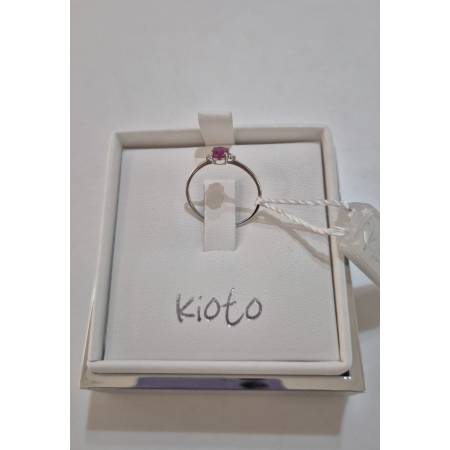 ANELLO KIOTO Solitario Con RUBINO Ovale E DIAMANTI In Oro Bianco 9 Karati 375%