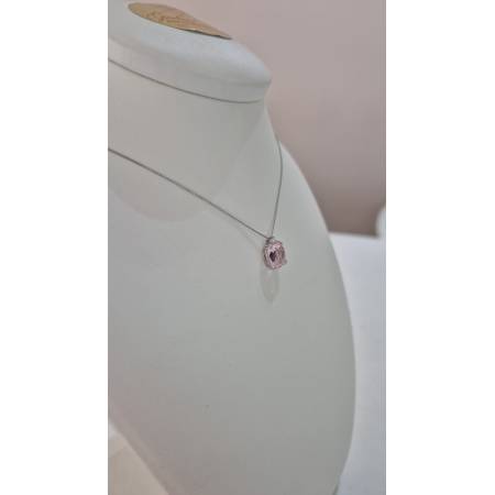 COLLANA KIOTO QUARZO ROSA E DIAMANTE Oro Bianco 9 Karati 375% Catena Veneziana
