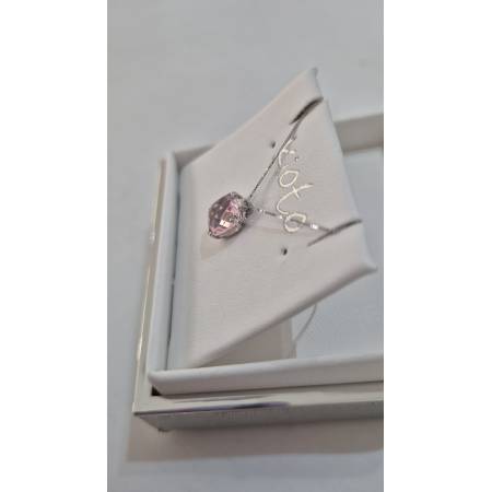 COLLANA KIOTO QUARZO ROSA E DIAMANTE Oro Bianco 9 Karati 375% Catena Veneziana