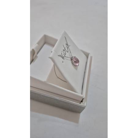 COLLANA KIOTO QUARZO ROSA E DIAMANTE Oro Bianco 9 Karati 375% Catena Veneziana