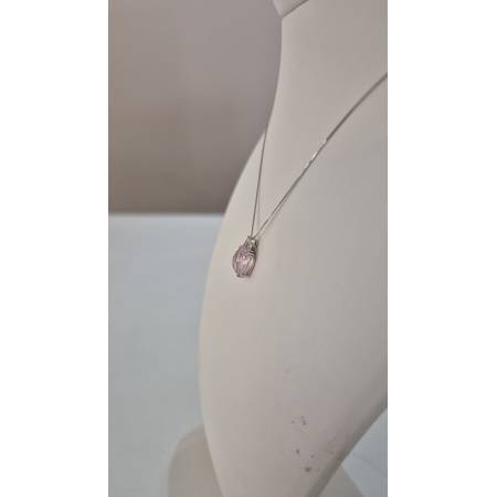 COLLANA KIOTO QUARZO ROSA E DIAMANTE Oro Bianco 9 Karati 375% Catena Veneziana