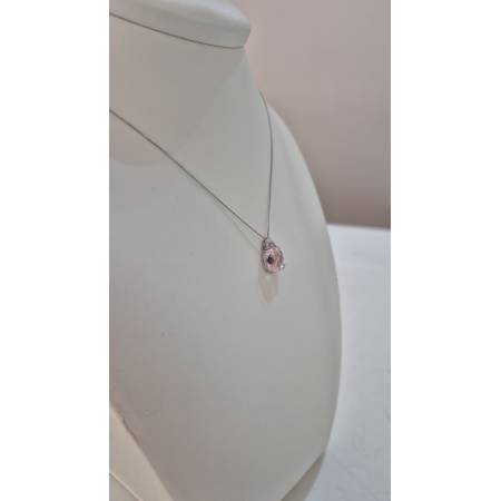 COLLANA KIOTO QUARZO ROSA E DIAMANTE Oro Bianco 9 Karati 375% Catena Veneziana