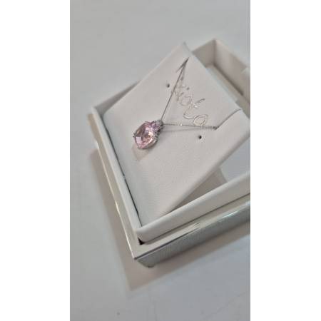 COLLANA KIOTO QUARZO ROSA E DIAMANTE Oro Bianco 9 Karati 375% Catena Veneziana