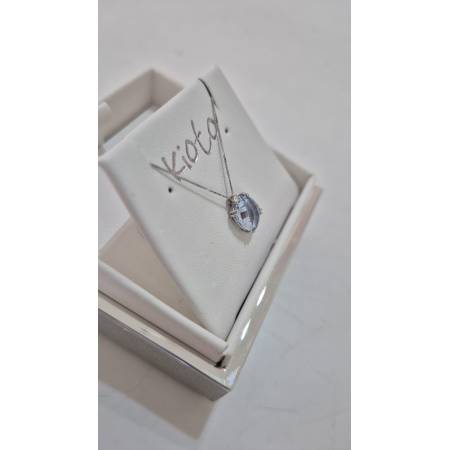 COLLANA KIOTO QUARZO AZZURRO DIAMANTE Oro Bianco 9 Karati 375% Catena Veneziana