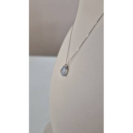COLLANA KIOTO QUARZO AZZURRO DIAMANTE Oro Bianco 9 Karati 375% Catena Veneziana