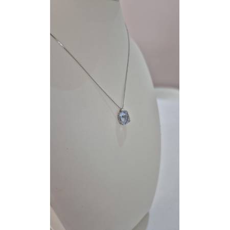 COLLANA KIOTO QUARZO AZZURRO DIAMANTE Oro Bianco 9 Karati 375% Catena Veneziana