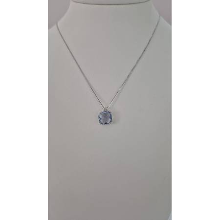 COLLANA KIOTO QUARZO AZZURRO DIAMANTE Oro Bianco 9 Karati 375% Catena Veneziana