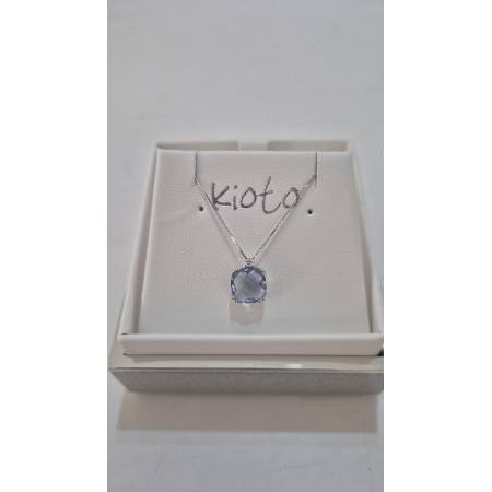 COLLANA KIOTO QUARZO AZZURRO DIAMANTE Oro Bianco 9 Karati 375% Catena Veneziana
