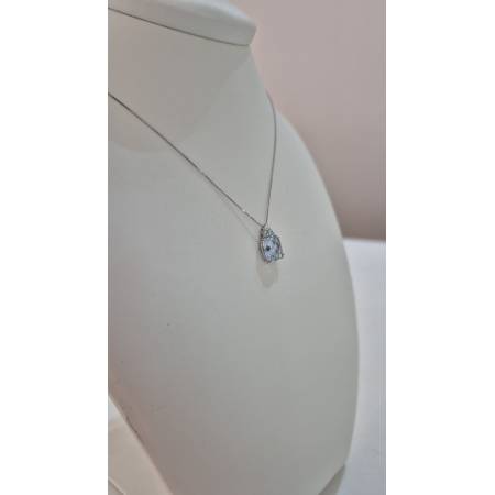 COLLANA KIOTO QUARZO AZZURRO DIAMANTE Oro Bianco 9 Karati 375% Catena Veneziana