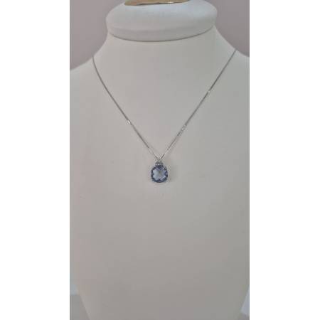COLLANA KIOTO QUARZO AZZURRO DIAMANTE Oro Bianco 9 Karati 375% Catena Veneziana