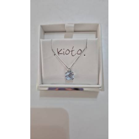 COLLANA KIOTO QUARZO AZZURRO DIAMANTE Oro Bianco 9 Karati 375% Catena Veneziana
