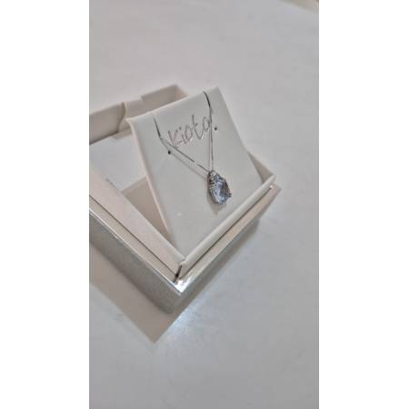 COLLANA KIOTO QUARZO AZZURRO DIAMANTE Oro Bianco 9 Karati 375% Catena Veneziana