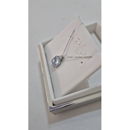 COLLANA KIOTO QUARZO AZZURRO DIAMANTE Oro Bianco 9 Karati 375% Catena Veneziana