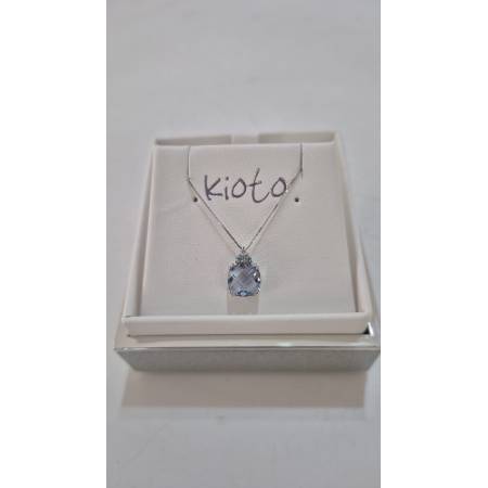 COLLANA KIOTO QUARZO AZZURRO DIAMANTE Oro Bianco 9 Karati 375% Catena Veneziana