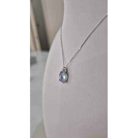 COLLANA KIOTO QUARZO AZZURRO DIAMANTE Oro Bianco 9 Karati 375% Catena Veneziana