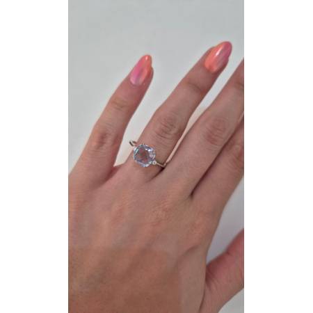 ANELLO KIOTO Solitario Con QUARZO AZZURRO E DIAMANTI In Oro Bianco 9 Karati 375%