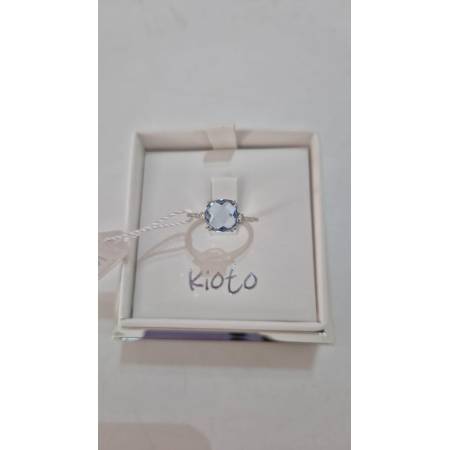 ANELLO KIOTO Solitario Con QUARZO AZZURRO E DIAMANTI In Oro Bianco 9 Karati 375%