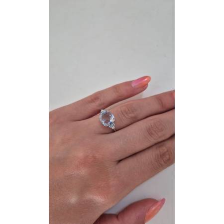 ANELLO KIOTO Solitario Con QUARZO AZZURRO E DIAMANTI In Oro Bianco 9 Karati 375%