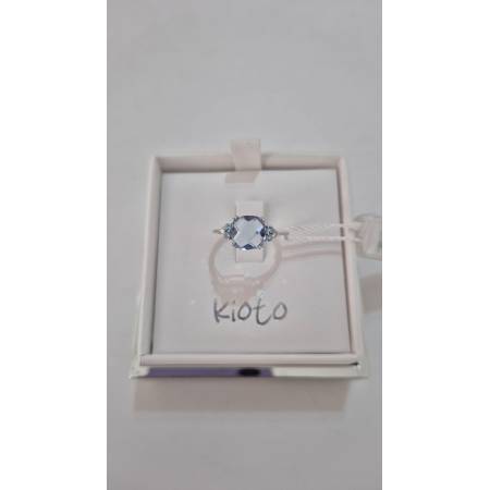ANELLO KIOTO Solitario Con QUARZO AZZURRO E DIAMANTI In Oro Bianco 9 Karati 375%