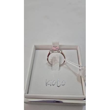 ANELLO KIOTO Solitario QUARZO ROSA E DIAMANTI Bianchi Oro Bianco 9 Karati 375%