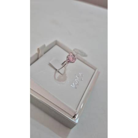 ANELLO KIOTO Solitario QUARZO ROSA E DIAMANTI Bianchi Oro Bianco 9 Karati 375%