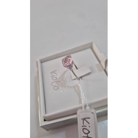 ANELLO KIOTO Solitario QUARZO ROSA E DIAMANTI Bianchi Oro Bianco 9 Karati 375%
