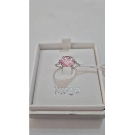 ANELLO KIOTO Solitario QUARZO ROSA E DIAMANTI Bianchi Oro Bianco 9 Karati 375%