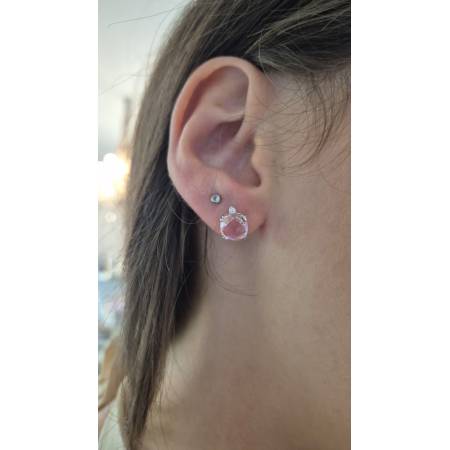 ORECCHINI Puntoluce KIOTO Con QUARZO ROSA E DIAMANTI In ORO BIANCO 9 karati 375%