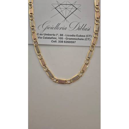 COLLANA ORO 18 Karati 750% GIALLO BIANCO ROSSO Unisex Catena Piatta Girocollo