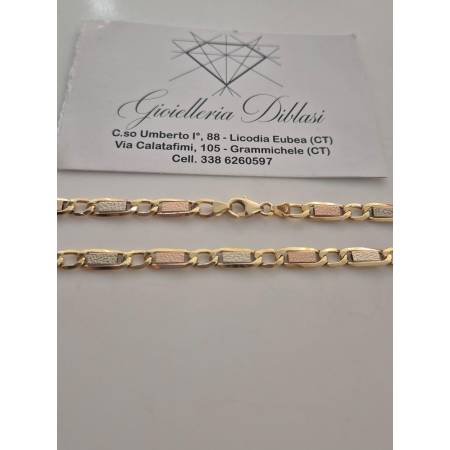 COLLANA ORO 18 Karati 750% GIALLO BIANCO ROSSO Unisex Catena Piatta Girocollo