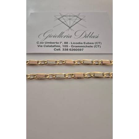 COLLANA ORO 18 Karati 750% GIALLO BIANCO ROSSO Unisex Catena Piatta Girocollo