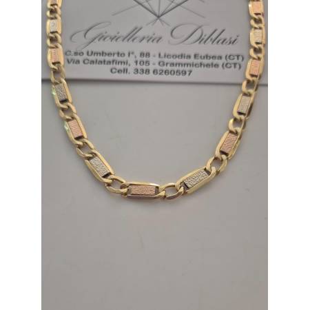 COLLANA ORO 18 Karati 750% GIALLO BIANCO ROSSO Unisex Catena Piatta Girocollo